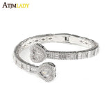 Baguette CZ Heart Bracelet Silver Bangle Hiphop Jewelry