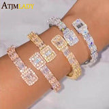 Baguette CZ Heart Bracelet Silver Bangle Hiphop Jewelry