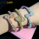 Baguette CZ Heart Bracelet Silver Bangle Hiphop Jewelry