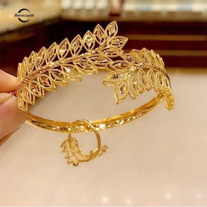 Copper Plating Bracelet Ring Saudi Bangle Leaves Cuff Arabic Jewelry