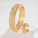 Copper Plating Bracelet Ring Saudi Bangle Leaves Cuff Arabic Jewelry