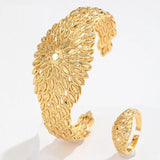 Copper Plating Bracelet Ring Saudi Bangle Leaves Cuff Arabic Jewelry