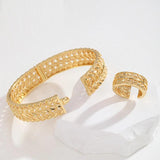 Copper Plating Bracelet Ring Saudi Bangle Leaves Cuff Arabic Jewelry