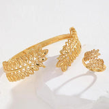 Copper Plating Bracelet Ring Saudi Bangle Leaves Cuff Arabic Jewelry