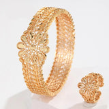 Copper Plating Bracelet Ring Saudi Bangle Leaves Cuff Arabic Jewelry