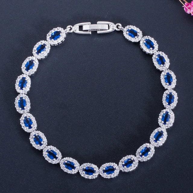 Pera Women Silver CZ Oval Chain Link Bracelet