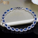 Pera Women Silver CZ Oval Chain Link Bracelet