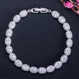 Pera Women Silver CZ Oval Chain Link Bracelet