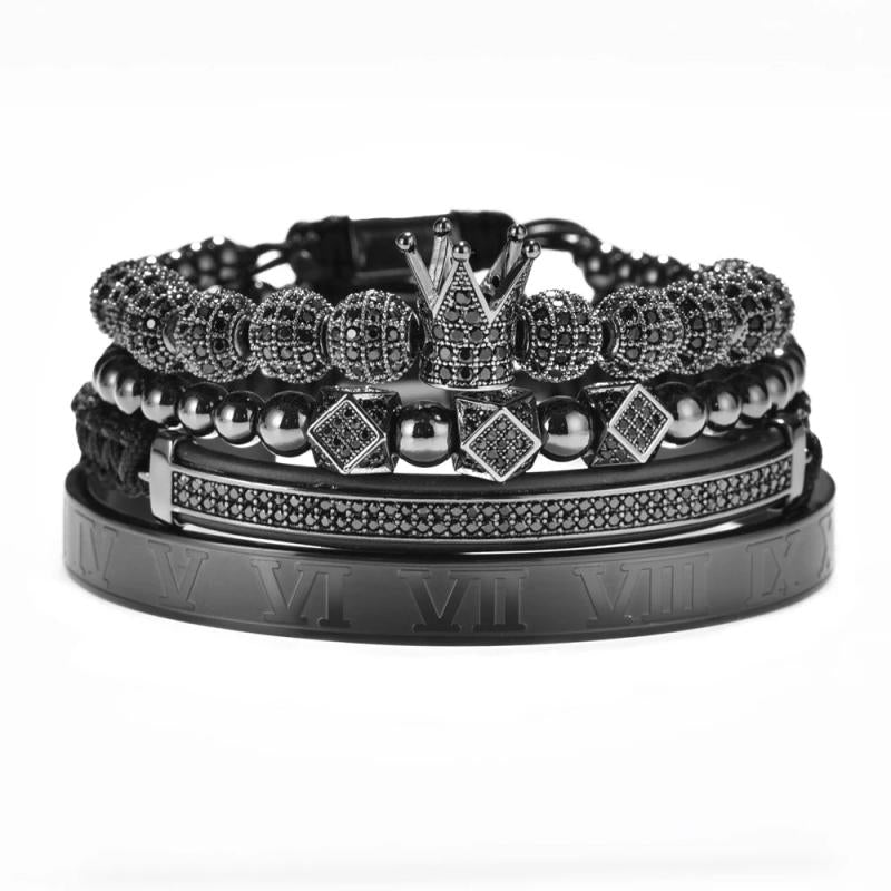 Adjustable Crown Beads CZ Bracelet for Men Stainless Steel Jewelry