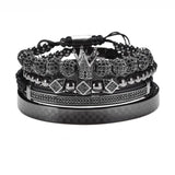 Adjustable Crown Beads CZ Bracelet for Men Stainless Steel Jewelry