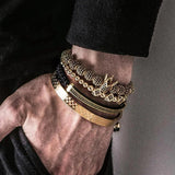 Adjustable Crown Beads CZ Bracelet for Men Stainless Steel Jewelry