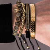 Adjustable Crown Beads CZ Bracelet for Men Stainless Steel Jewelry