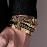 Adjustable Crown Beads CZ Bracelet for Men Stainless Steel Jewelry