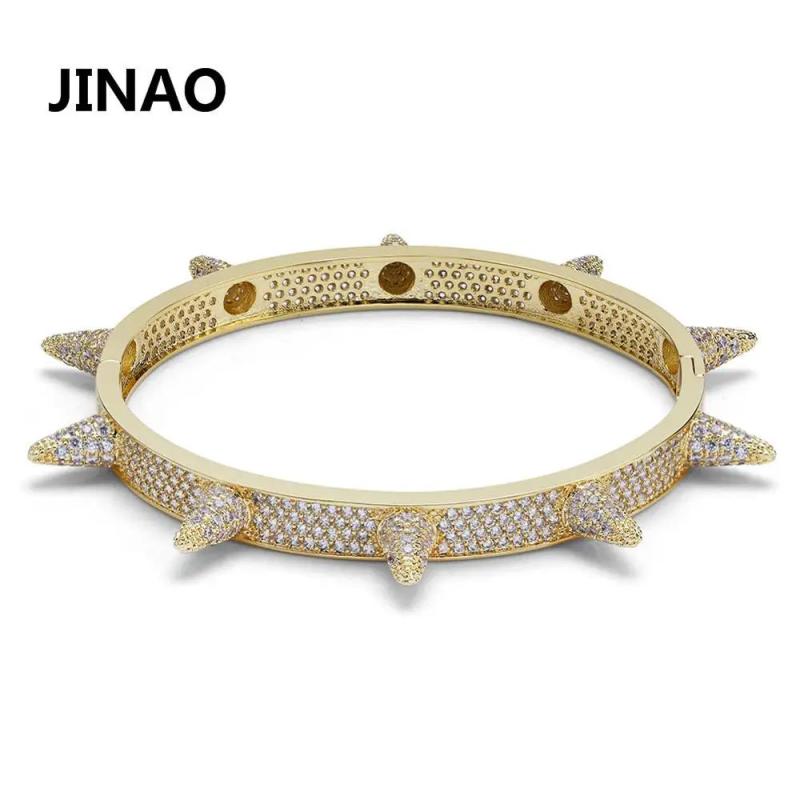 Iced Out Bling Hip Hop Spike Bangles Rose Silver Rivet Bracelets