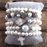 Boho Pearl Beaded Bracelet Set with Freshwater Pearls - 5pc Set
