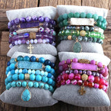 Boho Beaded Bracelet Stone Crystal 5pc Set Women Jewelry Gift