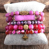 Boho Beaded Bracelet Stone Crystal 5pc Set Women Jewelry Gift