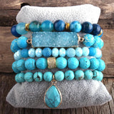Boho Beaded Bracelet Stone Crystal 5pc Set Women Jewelry Gift