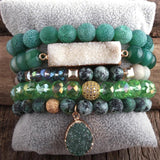 Boho Beaded Bracelet Stone Crystal 5pc Set Women Jewelry Gift