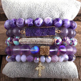 Boho Beaded Bracelet Stone Crystal 5pc Set Women Jewelry Gift