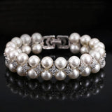 Simulated Double Pearl Wedding Bracelet with Zirconia BR066