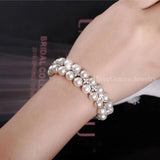Simulated Double Pearl Wedding Bracelet with Zirconia BR066