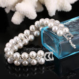 Simulated Double Pearl Wedding Bracelet with Zirconia BR066