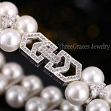 Simulated Double Pearl Wedding Bracelet with Zirconia BR066