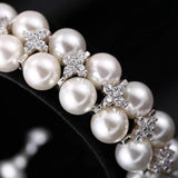 Simulated Double Pearl Wedding Bracelet with Zirconia BR066
