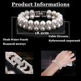 Simulated Double Pearl Wedding Bracelet with Zirconia BR066