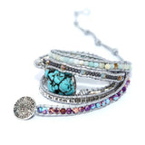 Romantic Leather Wrap Bracelets Nautural Stone Turquoise Multilayers