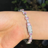 Pink CZ Tennis Bracelet with Safety Clasp