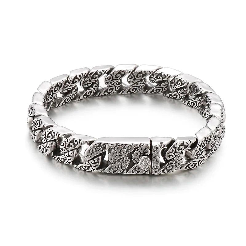 Vintage Totem Pattern Cuban Chain Men Bracelet Stainless Steel Punk Wristband