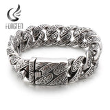 Vintage Totem Pattern Cuban Chain Men Bracelet Stainless Steel Punk Wristband