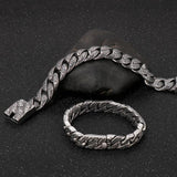 Vintage Totem Pattern Cuban Chain Men Bracelet Stainless Steel Punk Wristband