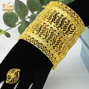 Dubai Bangle With Ring For Women African Plated Cuff Bracelet