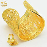 Dubai Bangle With Ring For Women African Plated Cuff Bracelet