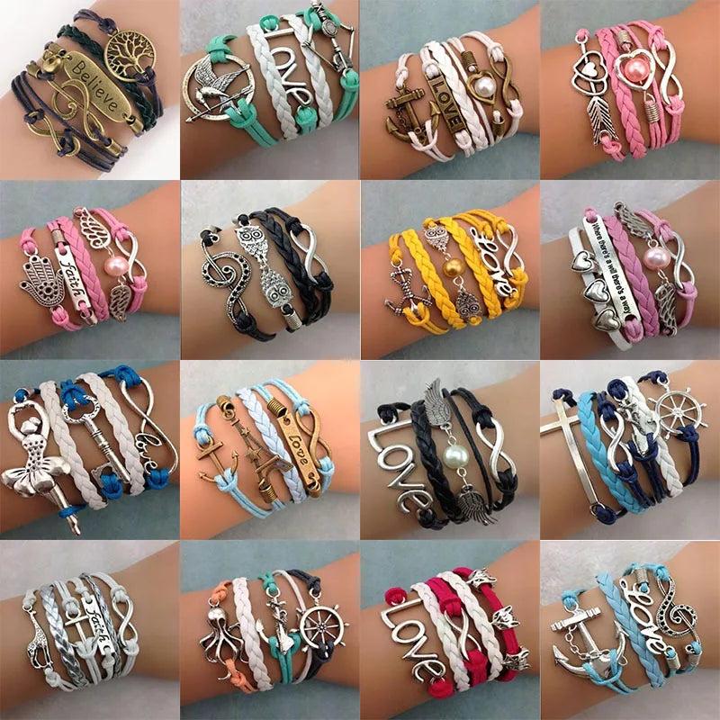 Vintage Braided Leather Bracelets Mix Style Jewelry Lot