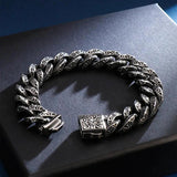 Retro Silver Cuban Bracelet Men 316 Stainless Steel Rock Jewelry
