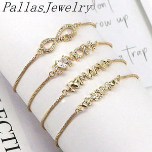 10Pcs Pave Zircon Mom Mama Chain Link Bracelet Lucky Jewelry Crystal Female