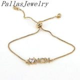 10Pcs Pave Zircon Mom Mama Chain Link Bracelet Lucky Jewelry Crystal Female