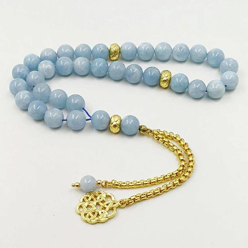 Aquamarine Stone Tasbih Bracelet Man's Misbaha Islamic Gift 33 45 66 99 Beads