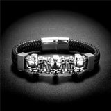 Men's Punk Leather Bracelet with 3 Wolf Head Stainless Steel