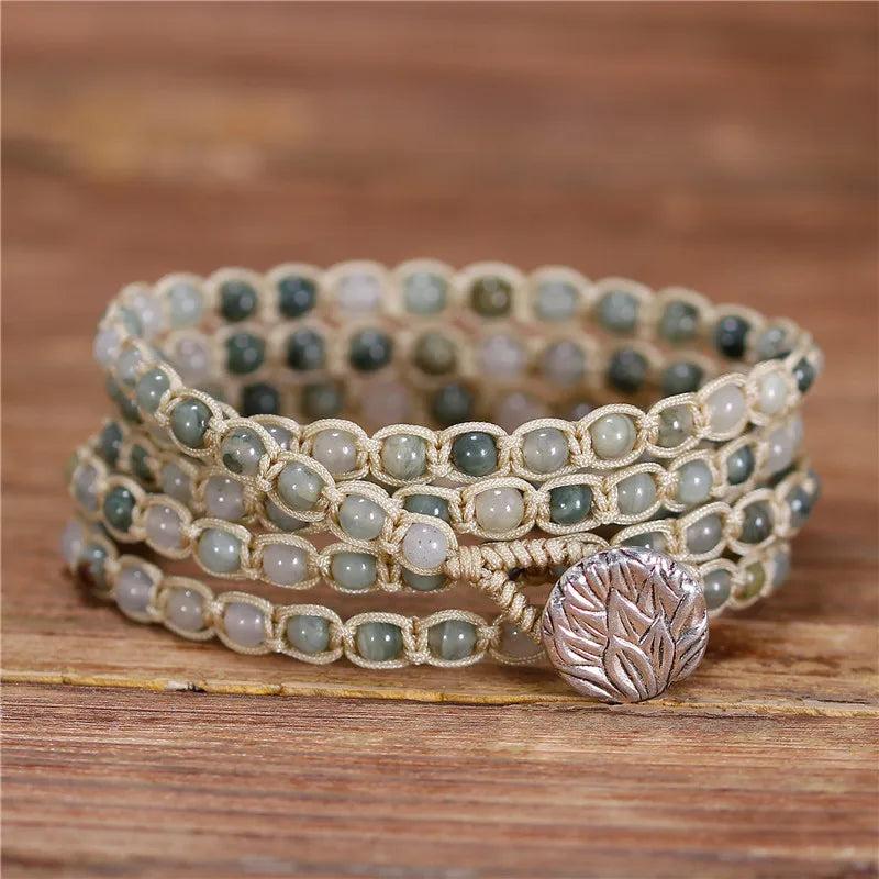 Beaded Braided Bracelets Natural Stones 5X Strands Wrap Bracelets