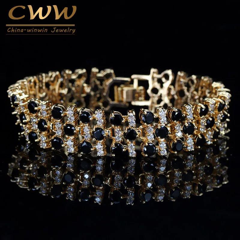 Yellow Plated Wedding Bracelet with Big Cubic Zirconia