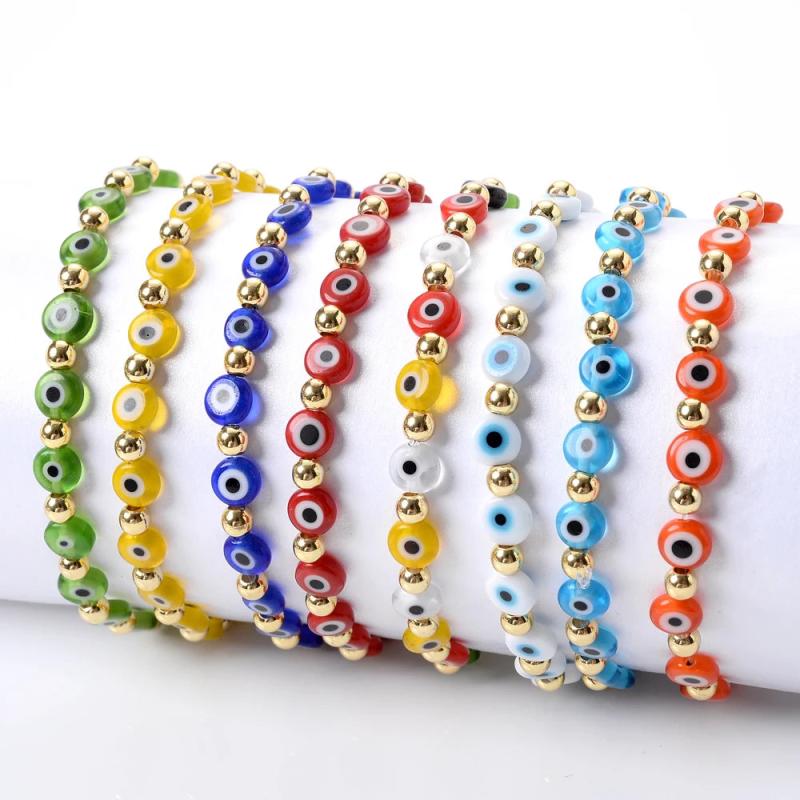 10Pcs Colorful Eyes Charm Bracelets Resin Beads Elastic Jewelry