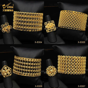 24K Dubai Woman Bracelet Tassels Cuff with Ring Bridal Bangles
