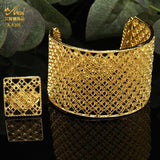 24K Dubai Woman Bracelet Tassels Cuff with Ring Bridal Bangles