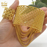 24K Dubai Woman Bracelet Tassels Cuff with Ring Bridal Bangles