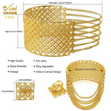 24K Dubai Woman Bracelet Tassels Cuff with Ring Bridal Bangles